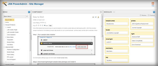 Site Manager – Manage menu, component and modules in one place